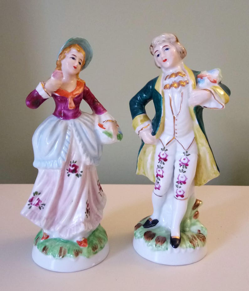 Antique Victorian Couple Porcelain Figurines Colonial Etsy