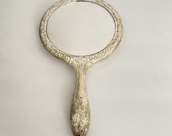 9"  1 Lb. Vintage Silver Plate Hand Mirror | Vintage Silver Plate Mirror | Vintage Vanity Mirror | Silver Plate Mirror | Vintage Mirror