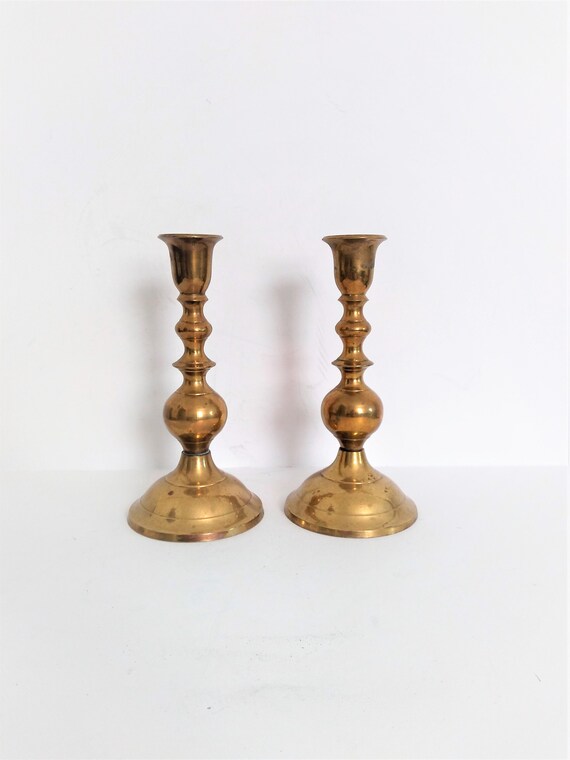 Lot De 2 Bougeoirs Vintage En Métal Doré - Pour Bougies Chauffe-plat