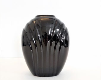 7" Vintage Black Pleated Vase | Vintage Black Ceramic Vase | Small Vintage Black Vase
