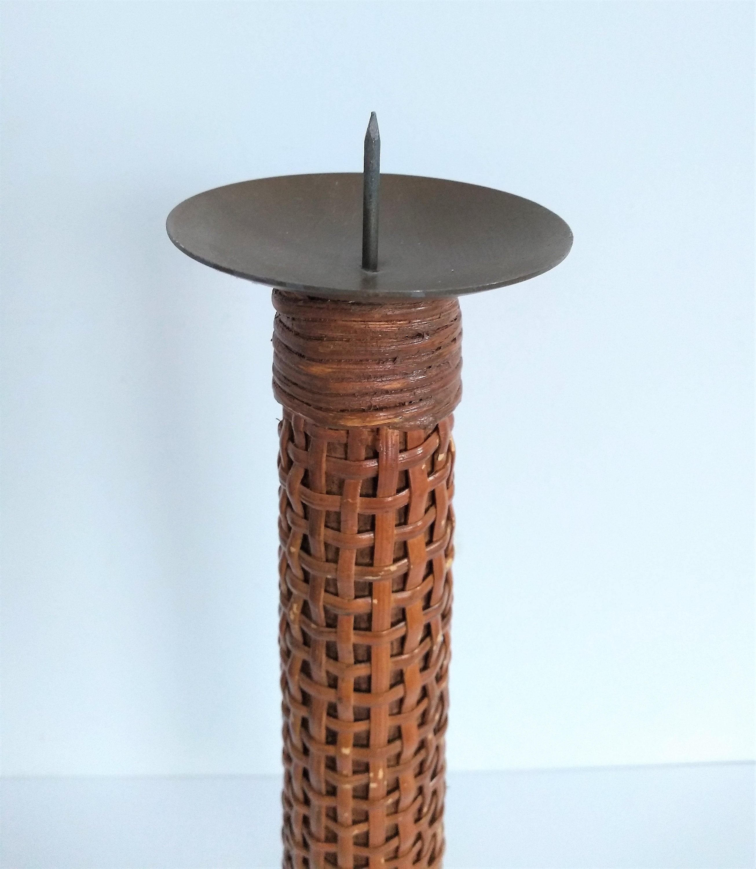 15 Vintage Tall Rattan Wicker Candle Holder Large Etsy