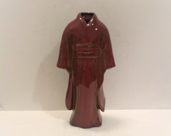 10.5" Kimono Ceramic Vase | Vintage Kimono Vase | Glazed Ceramic Kimono Dress | Red Kimono Vase | red Kimono