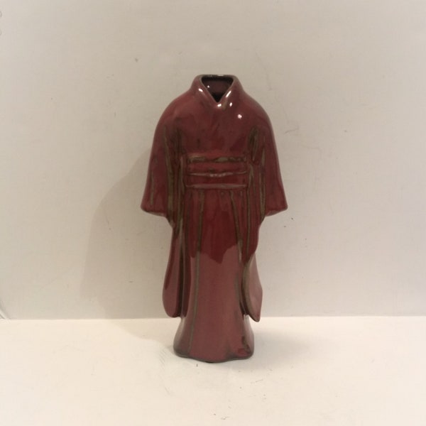 10.5" Kimono Ceramic Vase | Vintage Kimono Vase | Glazed Ceramic Kimono Dress | Red Kimono Vase | red Kimono