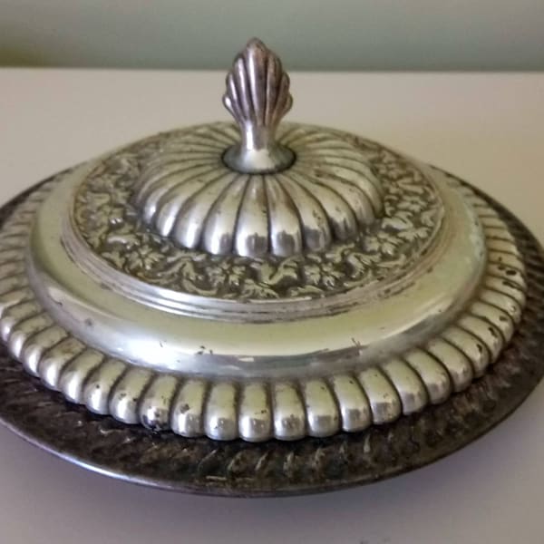 Antique WM Rogers Silver Plate Caviar Bowl Lidded Bowl Glass Insert Silver Plate On Copper