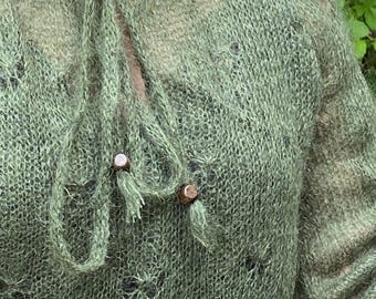 Hand Knitted, Green, Mohair Blouse