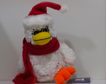 Handmade Penguin Dressed for the Holidays in a Red Fleece Hat and Scarf