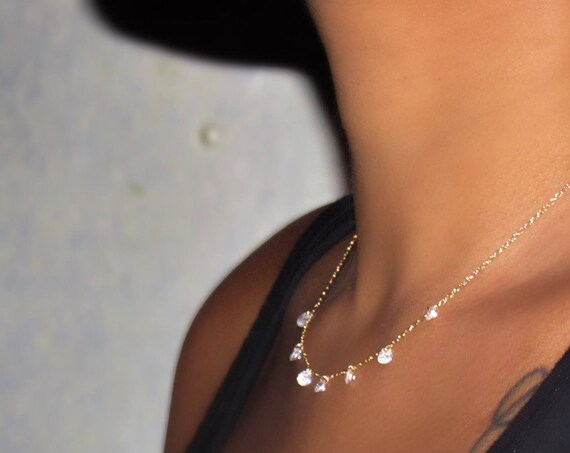 Swaroski Crystal Delicate Dainty Gold Plated  925 Sterling Silver Choker Layering Necklace