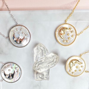 Selene Mond Sterne Konstellation Silber Gold Halskette Celestial Schmuck
