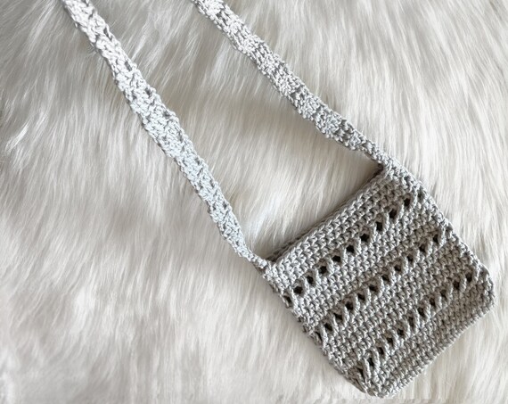 Retro Boho Small Crochet Gray Handmade Vintage Crossbody Shoulder Bag , Gifts For her
