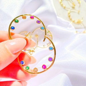 Multicolor Hoop Earring | Rainbow Earrings | Cz Cysrtal Jewelry | Elegant Earrings |  Colorful Jewelry | Unique Accessories | Dainty Jewelry