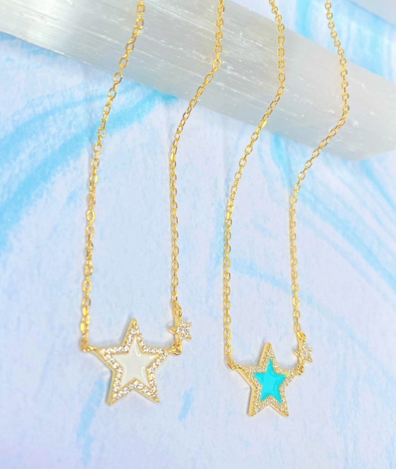 Star Constellation Gold Adjustable Necklace Turquoise Blue White Enamel Celestial Jewelry