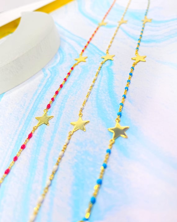 Star Choker Necklace | Blue White Red Enamel Necklace | Celestial Jewelry | Constellation Necklace | Layering Necklace | Gold Plated