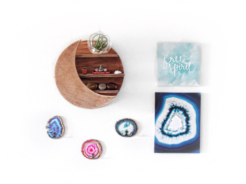 Moon Shelf Healing Crystals Jewelry Holder Crescent Luna Shelves Home