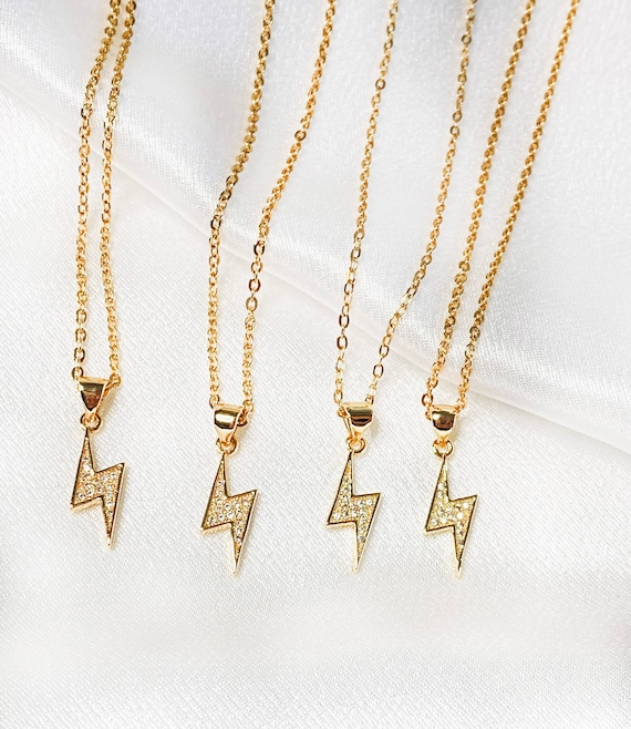 Lightning Pendant Thunder Bolt Charm Gold Plated Necklace