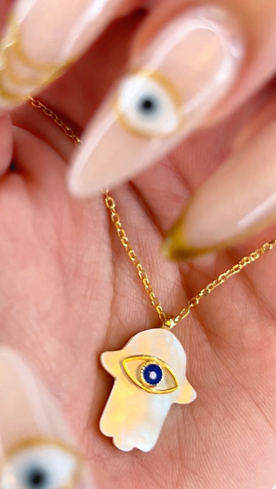 Nazar Hamsa Hand Necklace , Gold Plated Dainty Necklace,  Evil Eye Protection Necklace , Mothers Day Gift