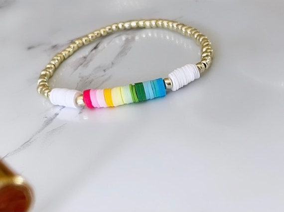 Rainbow Clouds Gold Beaded Stretch Bracelet