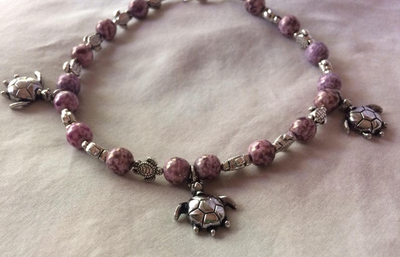 Silver sea turtle anklet purple sea turtle anklet silver dangle anklet purple luster anklet