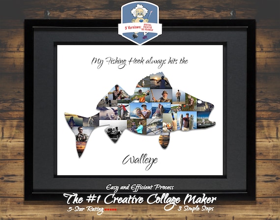 Walleye Fish Photo Collage Fishing Gifts for Men Fishing Decor