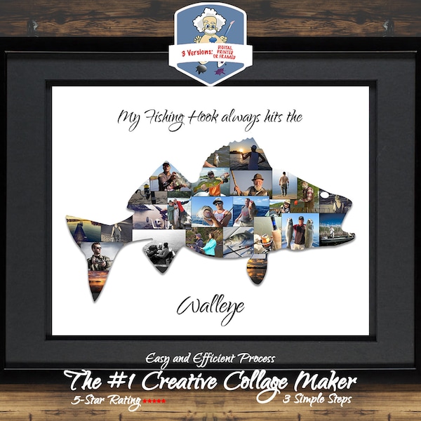 Walleye Fish Photo Collage | Fishing Gifts for Men | Fishing Decor | Walleye Fishing | Fishing Gifts | Walleye Fish | Fishing SVG