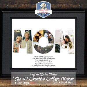 Personalized Mother's Day Gift: Custom Photo Collage for Mom/Wife/New Mom - "MOM" Letter Collage - Unique Gift for Her
