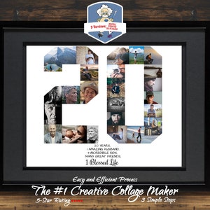 Personalized 20th Birthday Photo Collage | 20th Anniversary Gift | Custom Number 20 Collage
