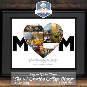 Mother's Day Photo Collage | Custom Heart and M Art | Personalized Gift for Mom | Unique Photo Keepsake