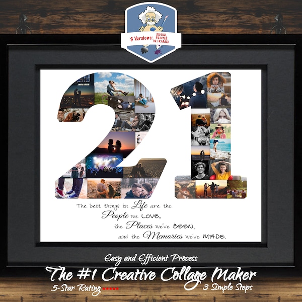 21st Birthday Gift | Birthday Photo Collage | 21st Birthday Collage | Number 21 Collage | 21st Birthday Idea | Custom Photo Collage