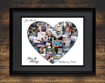 Valentines Photo Collage - Personalized Gift for Boyfriend, Girlfriend, Wife, or Husband - Unique Anniversary and Valentines Day Idea