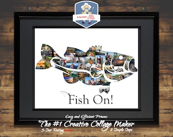 Bass Fish Photo Collage | Bass Fishing | Bass Fish SVG | Fishing SVG | Largemouth Bass Art | Fishing Gifts | Fishing Gifts for Men