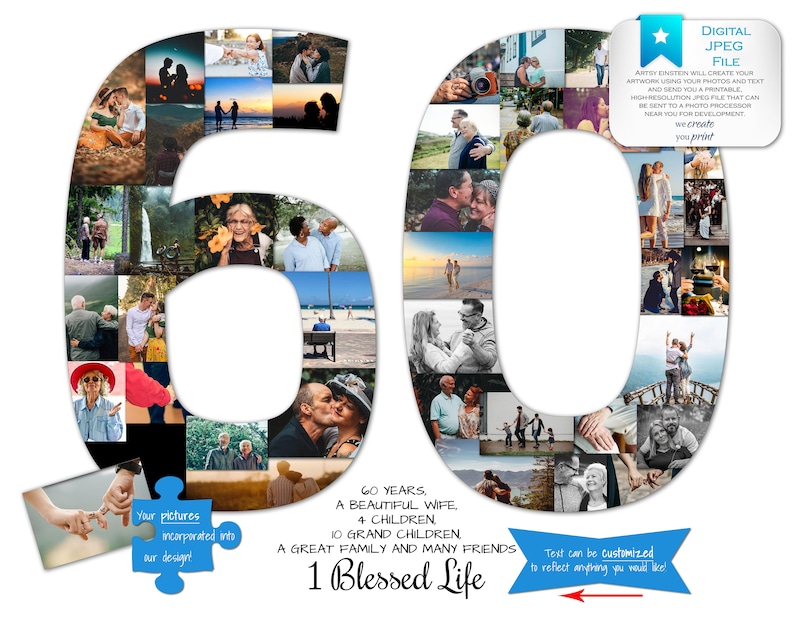 60th Birthday Gifts For Women 60th Birthday Gift For Men 60th Anniversary Gift 60th Birthday Ideas Mom 60th Birthday Gift Photo Collage Gift image 3