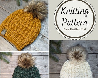 Knitting Pattern Women's Hat, Beginner knit hat pattern, super bulky yarn, women's knitted hat pattern, circular knitting, thick and warm