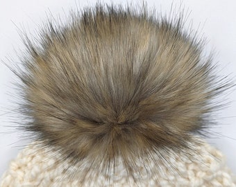 NEW! Light Beige and Light Gray Mix with black tips, Faux fur pom pom, COYOTE, neutral color, beige faux fur pom, small, medium, large