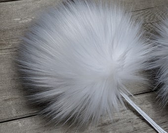 White Faux Fur Pom-Poms, small, medium, large, faux fur, hat topper, 4 inch, 5 inch, 6 inch, long pile, faux fur pom pom, Naptime Knitter