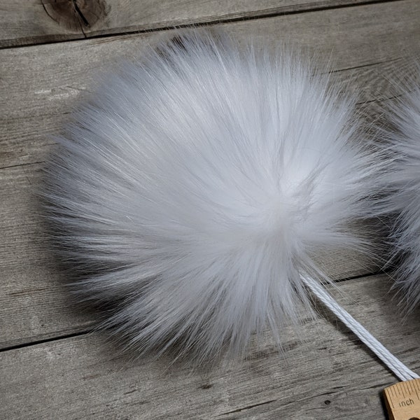 White Faux Fur Pom-Poms, small, medium, large, faux fur, hat topper, 4 inch, 5 inch, 6 inch, long pile, faux fur pom pom, Naptime Knitter