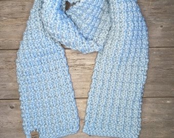 Women's Knit Scarf, Light Blue, Wool Blend Winter Scarf for Women, knitted, handknit, thick, warm, standard length, light blue color