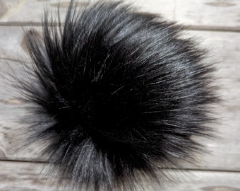 Black faux fur pom pom, black, solid black, faux fur pom pom for hat, fur pom, small, medium, large, 4 inch, 5 inch, 6 inch, naptime knitter