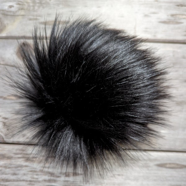 Black faux fur pom pom, black, solid black, faux fur pom pom for hat, fur pom, small, medium, large, 4 inch, 5 inch, 6 inch, naptime knitter