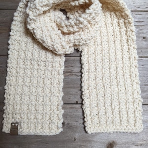 Women's Knit Scarf, Ivory, Wool Blend Winter Scarf for Women, knitted, cream, handknit, handmade, thick, warm, standard length