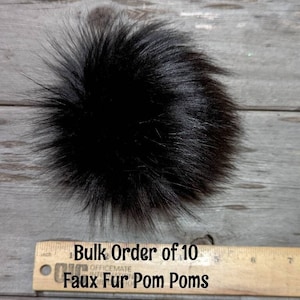 Black Faux Fur Pom Poms: Bulk Set of 10, Handmade
