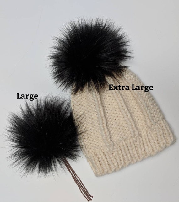 Faux fur pom pom black luxury 3 sizes hat topper medium | Etsy