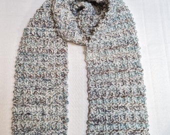 Women's Knit Scarf, Mix of aqua blue, gray, brown and cream, Wool Blend Winter Scarf for Women, knitted, handknit, thick warm wool blend