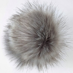 Silver Wolf, faux fur pom pom, silver, gray, fluffy, 4 inch, 5 inch, 6 inch, small, medium, large, vegan, faux fur, light gray