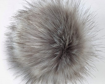 Silver Wolf, faux fur pom pom, silver, gray, fluffy, 4 inch, 5 inch, 6 inch, small, medium, large, vegan, faux fur, light gray