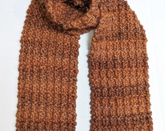 Women's Knit Scarf, Burnt Orange with Brown, thick warm wool blend, winter Scarf for women, knitted, handknit, standard length