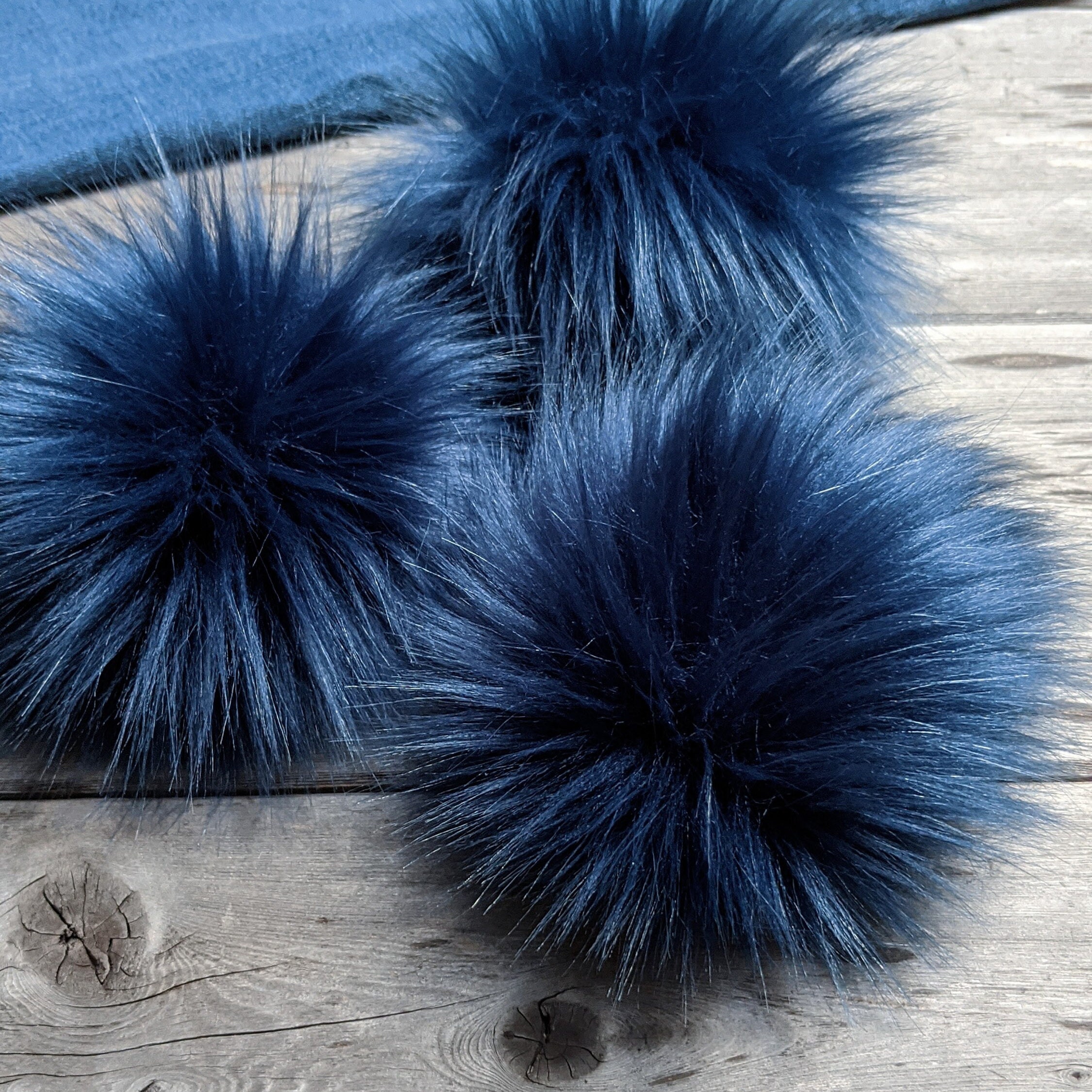 Dark Navy Blue Faux Fur Pom Poms for Knitted Hats Beanies Crafts or Key  Chains 4 Inch Fake Fur Pom Pon With Snap Button, Loop or Tie Strings 