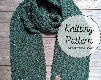 Knitting Pattern Beginner Easy Knit Scarf, Ava winter scarf, super bulky yarn, fast, standard adult size