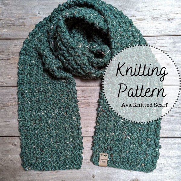 Knitting Pattern Beginner Easy Knit Scarf, Ava winter scarf, super bulky yarn, fast, standard adult size