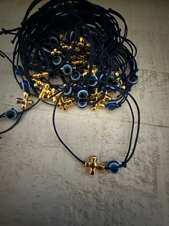 20 Martyrika- Gold Cross- Mati Bead- Baptism- Communion- Birthday- Party Favor- Christening