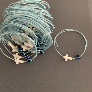 20- Greek Orthodox Martyrika Witness Bracelets – Baptism Favor with White Cross & Blue Evil Eye – Christening Keepsake – Bautismo