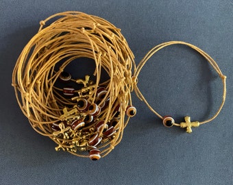 50- Baptism Martyrika (Witness Bracelets) /Gold Wax  Cord / Cross Martyrika & Evil Eye Bracelets- greek traditions- baptism favor - birthday